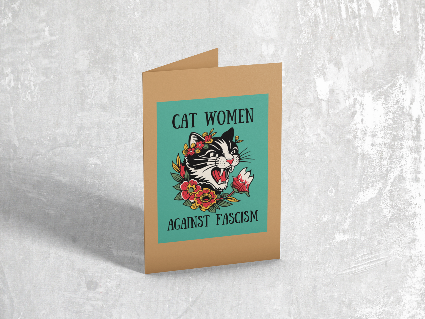 Cat Women Against Fascism Card green