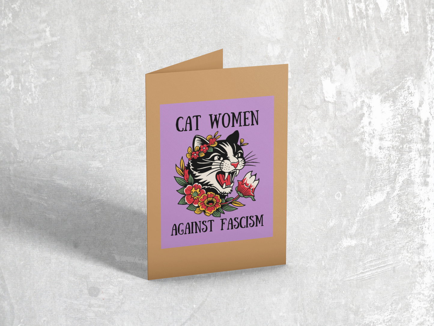 Cat Women Against Fascism Card lavender