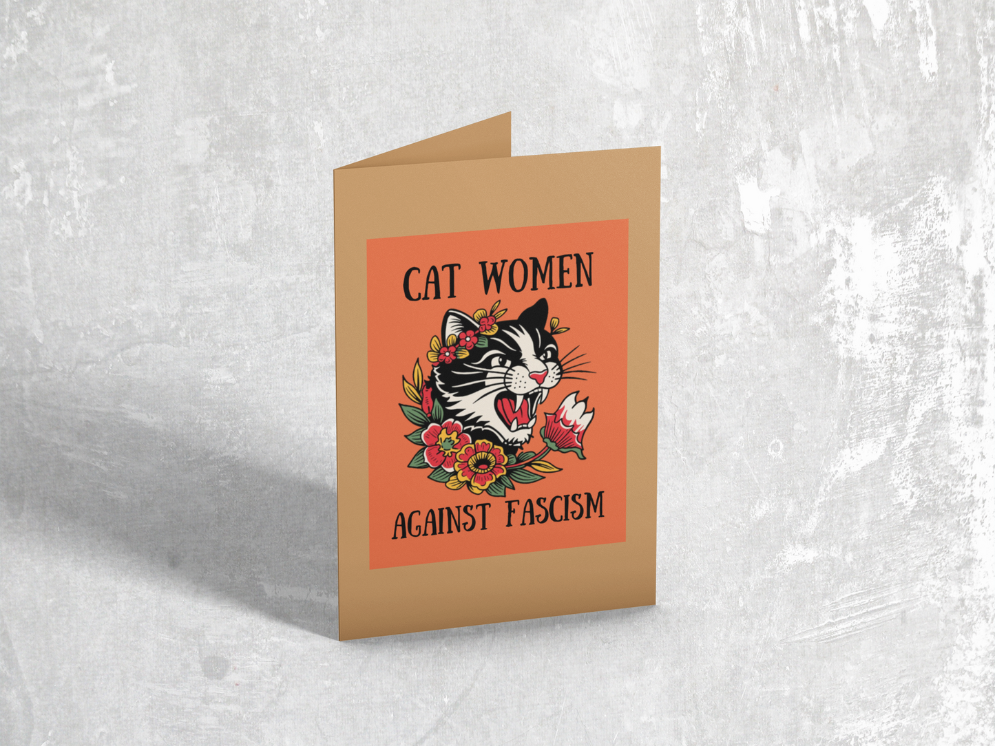 Cat Women Against Fascism Card orange