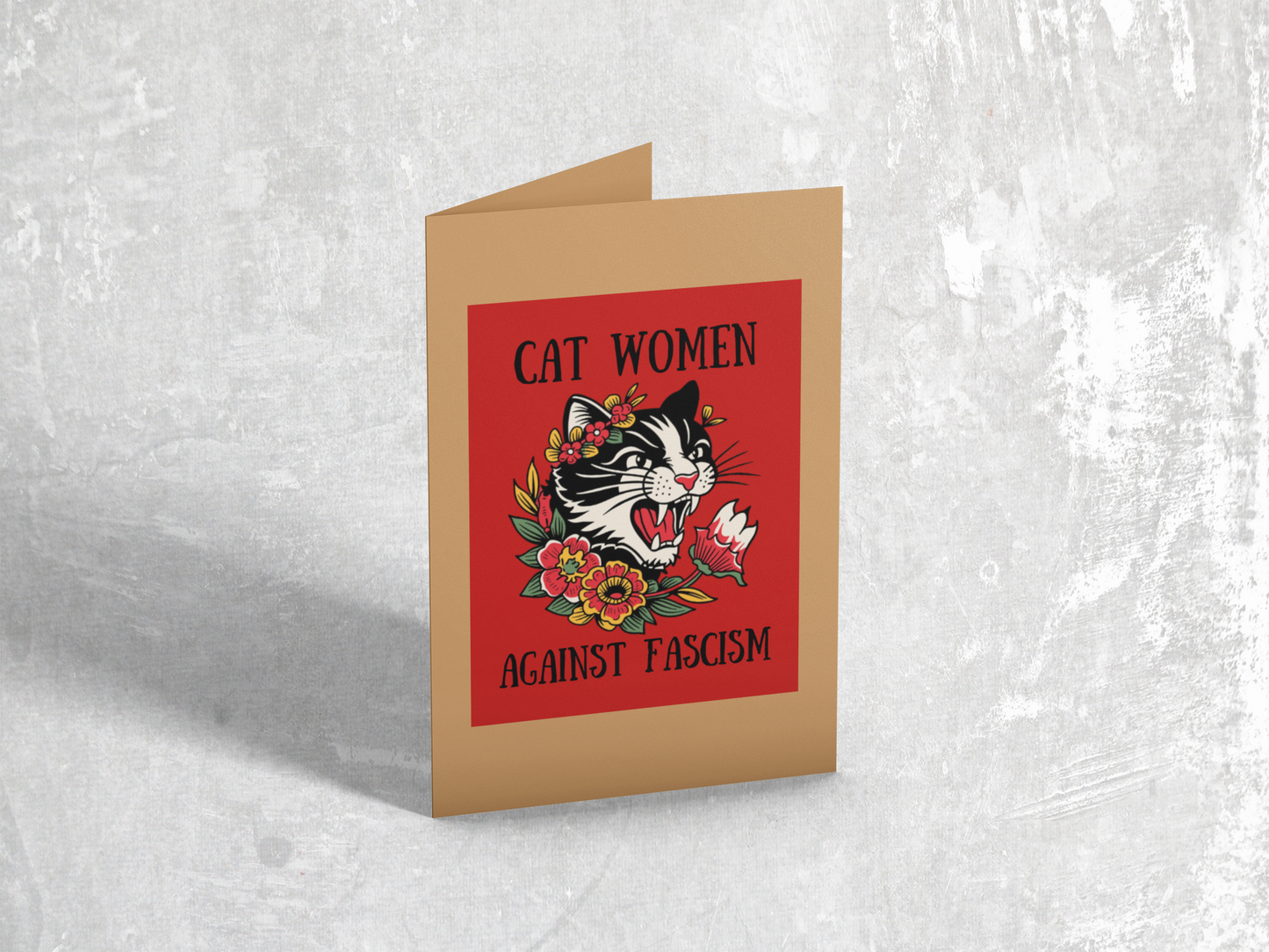 Cat Women Against Fascism Card red