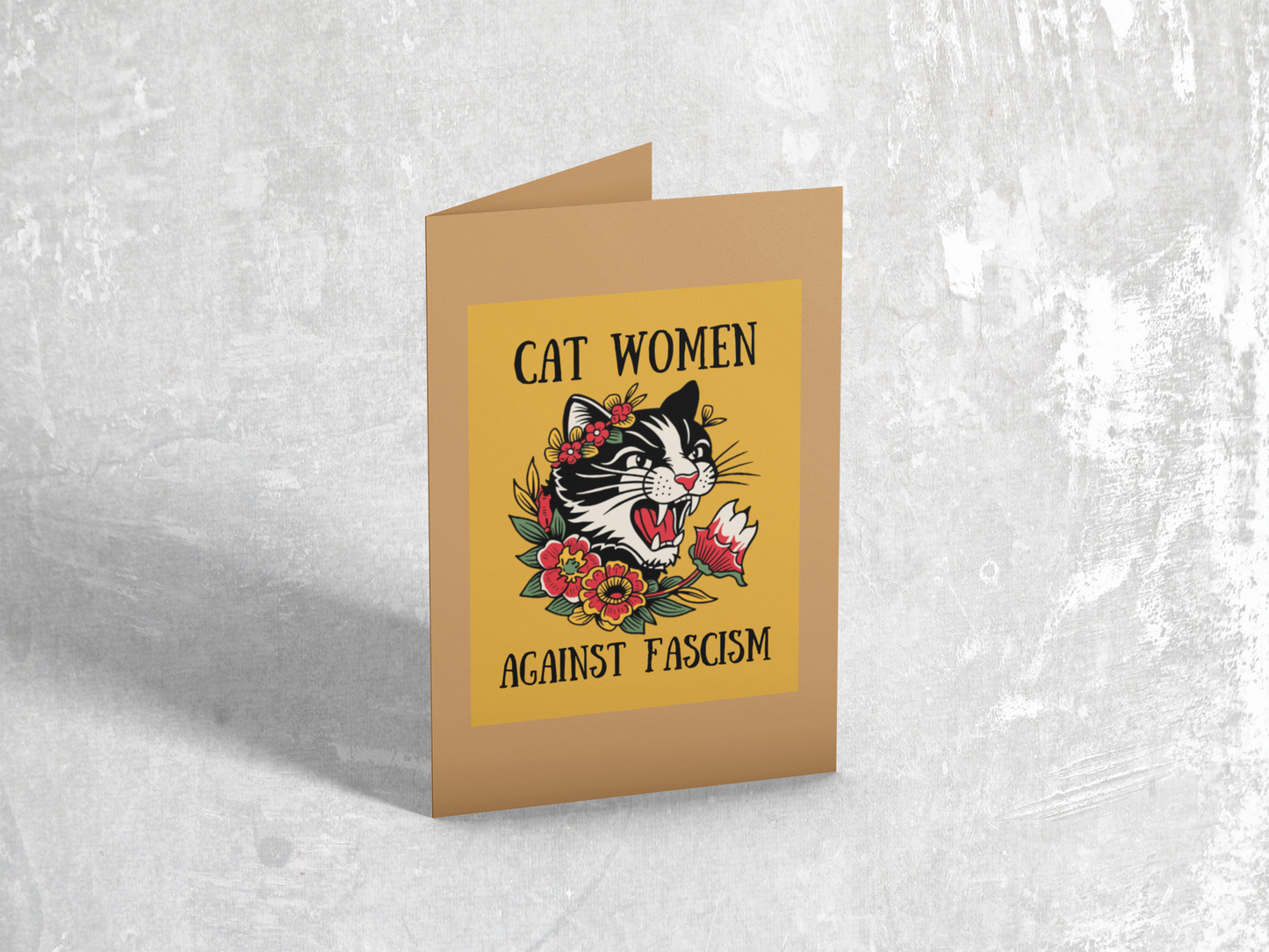 Cat Women Against Fascism Card yellow