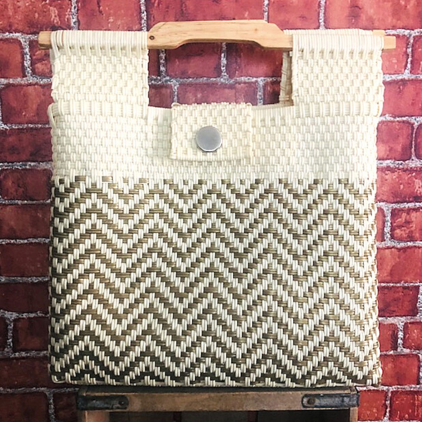 Wood Handle Woven Bag