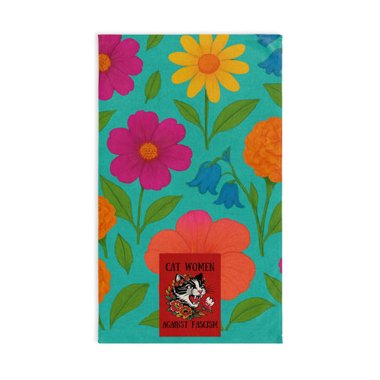 Cat Women Against Fascism Floral Tea Towel